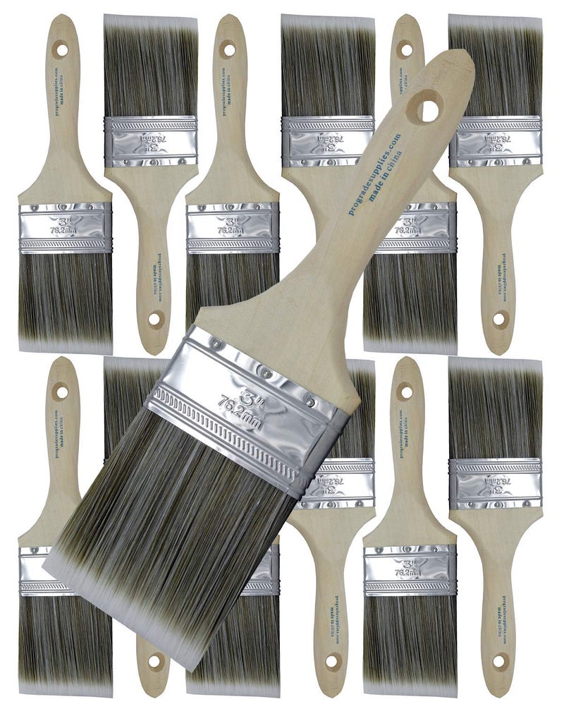 Pro-Grade 12PK 3 inch Flat Brush Premium Wall/Trim House Paint Brush Set for Professional Painter and Home Owners Painting Brushes for Cabinet Decks Fences Interior Exterior & Commercial Paintbrush. - Image 1